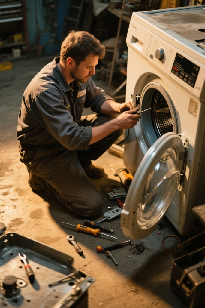 فني صيانة غسالات الملابس الاتوماتيك في البيت وتصليح الابواب