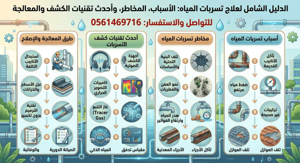 الدليل الشامل لعلاج تسربات المياه 0561469716: الأسباب، المخاطر، وأحدث تقنيات الكشف والمعالجة